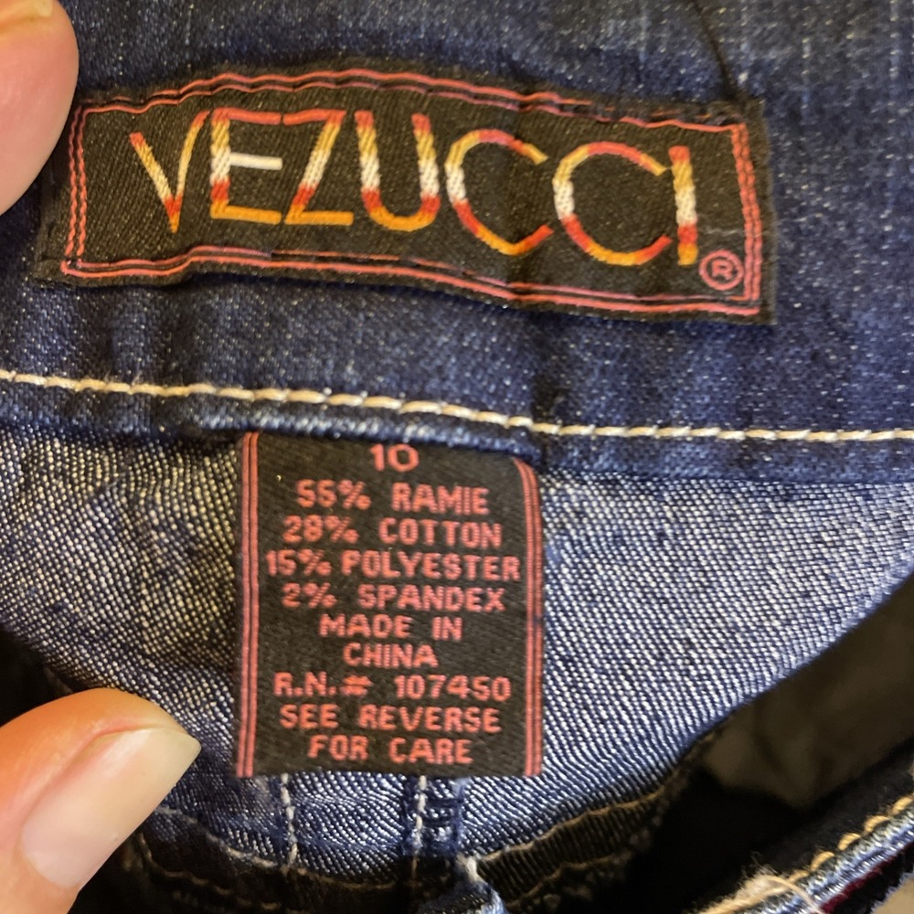 VTG Y2K 00s Vezucci 10 Dark Blue Jean Denim Skirt Long Slim Pink Stitching NWOT